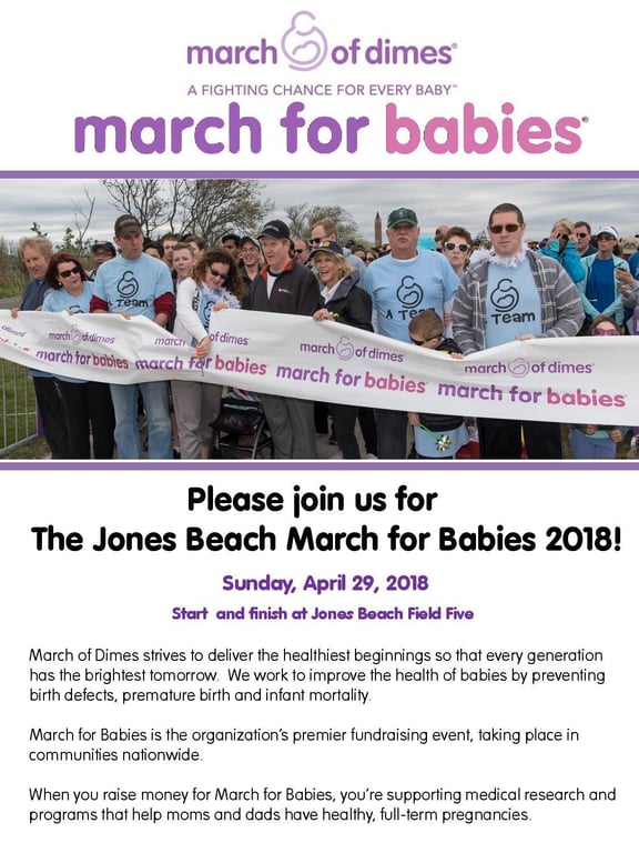 SAVE THE DATE: March Of Dimes March For Babies - Sunday, April 29th 2018